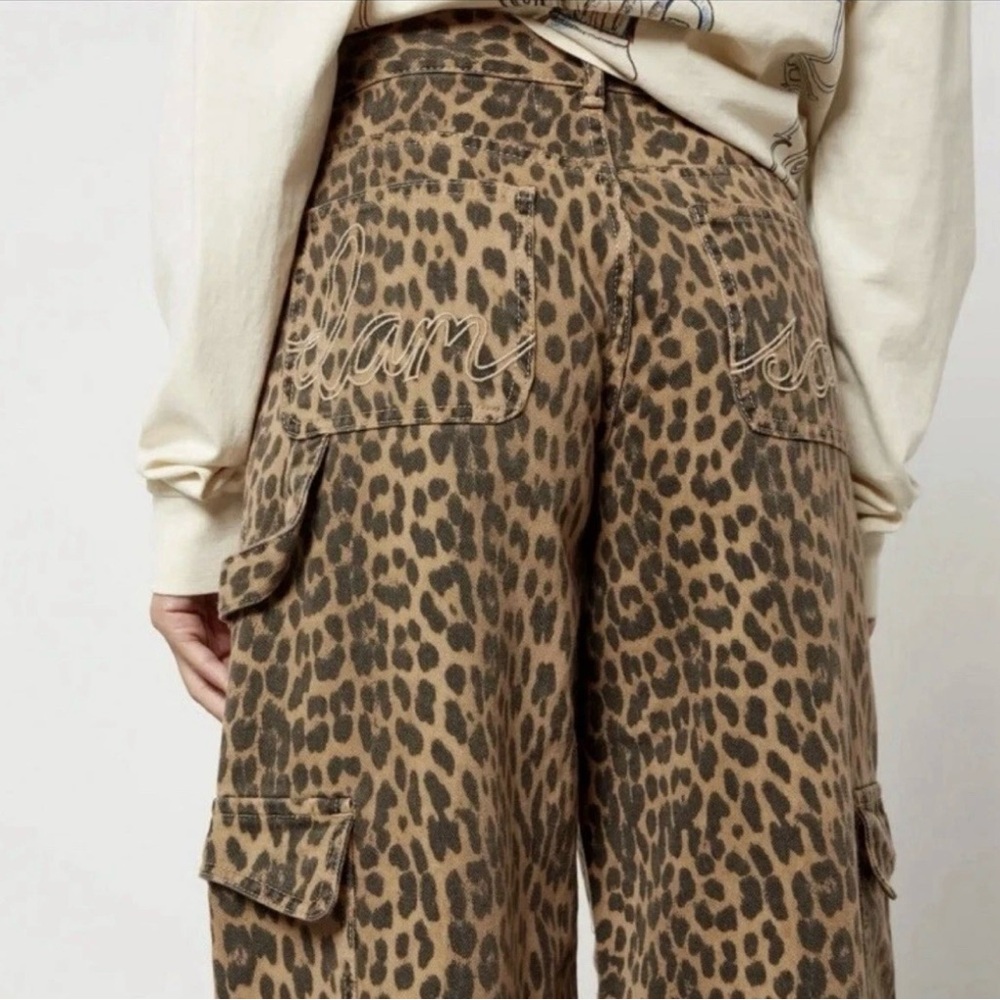 Damson Madder Brown Tan Leopard Print Wide-Leg Jeans